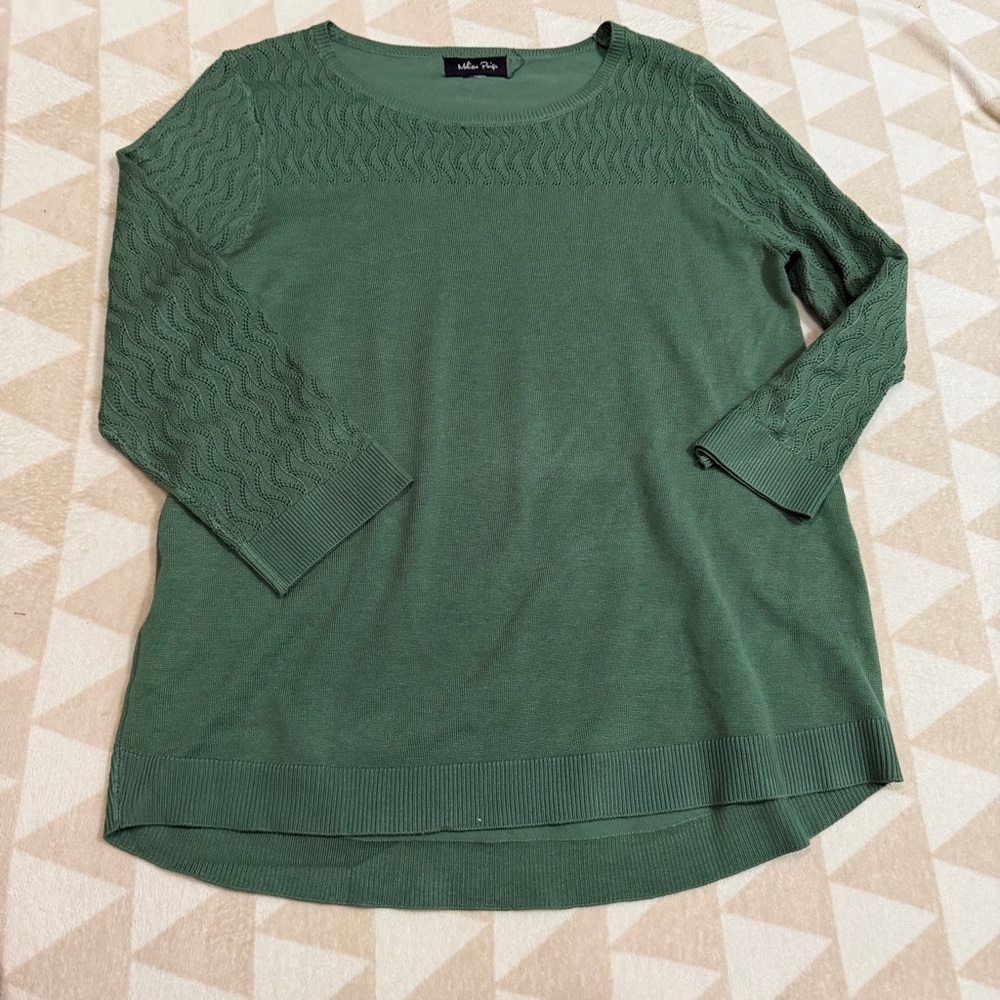 Melissa Paige Cyprus green pointelle yoke top